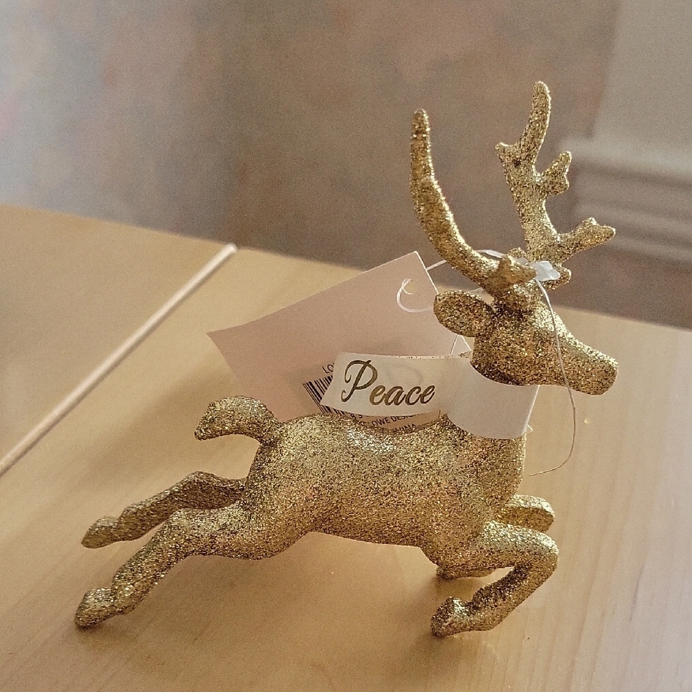 Bethany Lowe Gold Glitter Reindeer Ornament